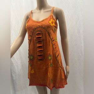 Orange Embroidered Dress with Floral Accents